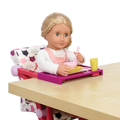 Our Generation – 18-Inch Doll Accessories – Toy High Chair – Booster Seat – Pretend Play 3+ Years – Let's Hang Clip – On Chair – Cat Print thumbnail 4