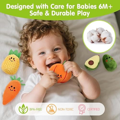 hahaland Montessori Toys for 1 Year Old - Color Sorting Fruits & Veggies Sensory Baby Toys 6-12 Months, 17 PCS Plush Play Food with Caterpillar Storage Bag, Baby Stocking Stuffers First Learning Gifts thumbnail 7