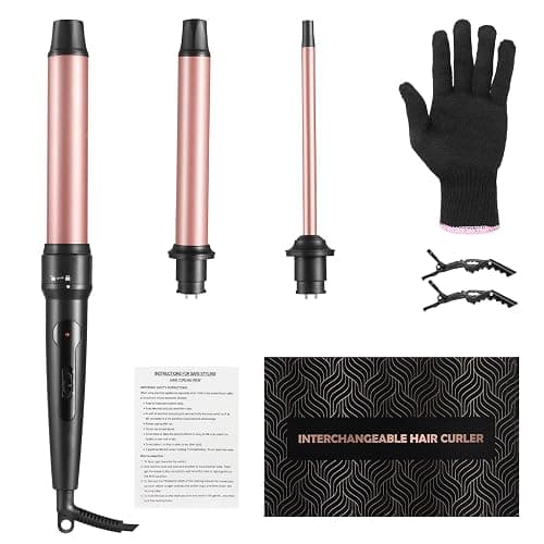 Curling Iron Wand, 3 in 1 Curling Wand Set with Ceramic Barrel for Long/Medium Hair, 0.35"-1.25" Interchangeable Hair Curler Wand, Dual Voltage, Includes Glove & Clips thumbnail 9