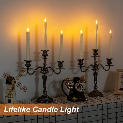 Homemory 6 Pcs Flameless Taper Candles with Remote, Timer, Dimmer, Ivory Battery Operated CandleSticks with Flickering Light, Plastic Led Window Candles, 9.6 Inches for Halloween Christmas Decoration thumbnail 4