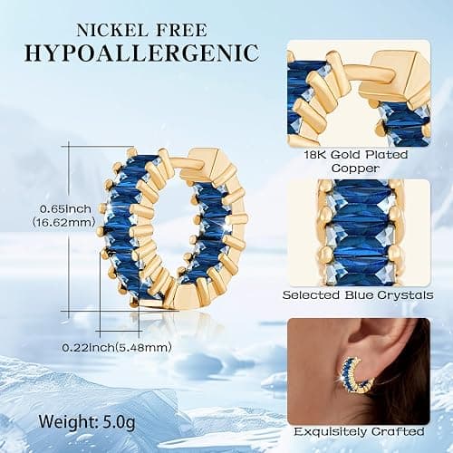 Richapex Sapphire Earrings for women, 18K Gold Plated Crystal Flower Earrings | Small Hoop Earring |Gold Earring for Women thumbnail 3