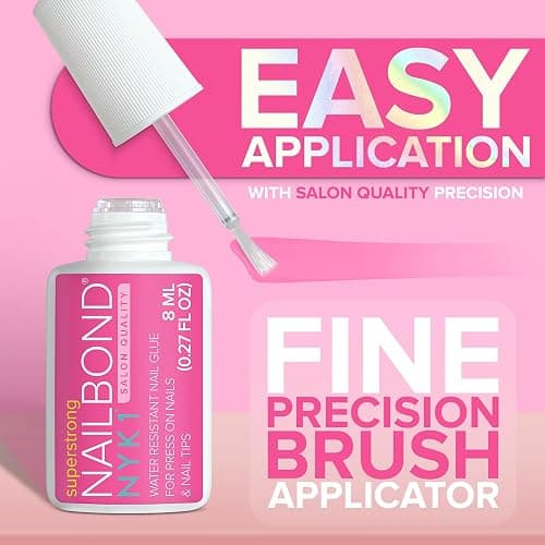 NYK1 Super Strong Nail Glue for Press On Nails, Nail Tips & Acrylics | 8ml | NailBond Brush On Glue for Press Ons, Tips & Acrylics - Long Lasting, Maximum Strength, Mess-Free Application thumbnail 5