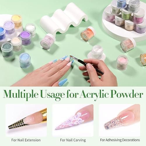 BORN PRETTY Acrylic Powder Set 36 Colors Acrylic Nail Powder Nude Pink Blue Yellow Purple Red Glitter Professional Polymer 3D Acrylic Nail Art Kit for French Nail Extension All Seasons Nail Carving thumbnail 3