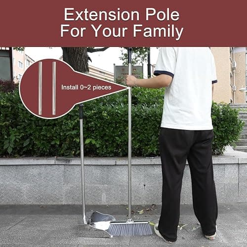 Metal Dustpan with Broom Set, Long Handle Stainless Steel Dustpan,Heavy Duty Standing Dust Pan with Teeth, Indoor Outdoor Up for Home Kitchen Lobby Room Office thumbnail 8