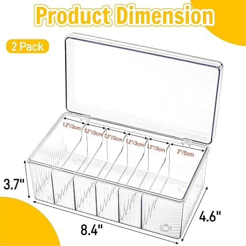 Acshio 2 Pack Lash Extension Organizer, Clear Eyelash Cart Storage Boxes with 6 Compartments, Separated Large Capacity Eyelash Extension Supplies Storage Container for Lash Techs thumbnail 3