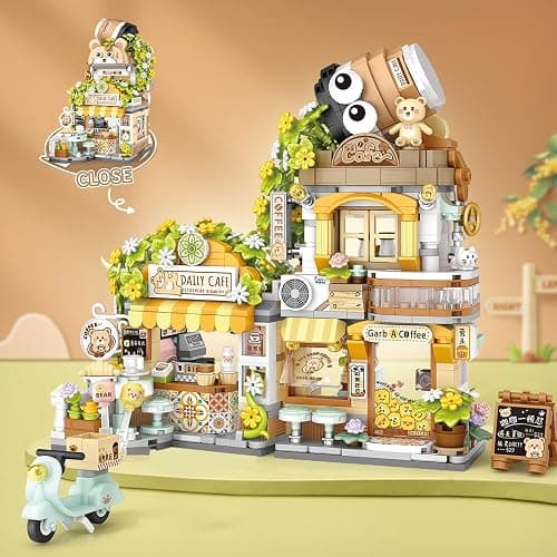 MindBox City Cafe Building Blocks Toys, Openable Coffee Shop Building Set for Boys Girls Age 8+,1077pcs Mini Bricks (Green) thumbnail 2