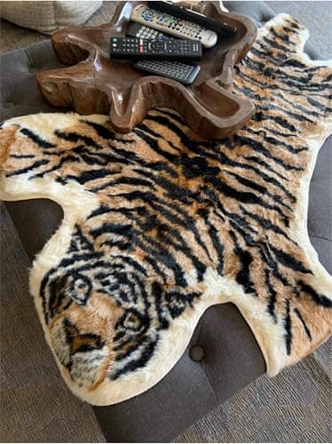 Tiger Printed Skin Area Rug,Faux Fur Rug Area Artificial Carpet,Simulation Cowhide, Cow Hide Mat Rug Animal Print Hide Faux Carpet 31.5x41.3inch thumbnail 8