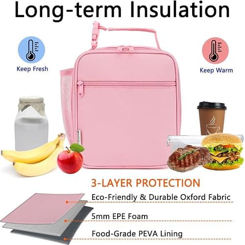 GYEUKHAM Lunch Box for Kids Boys Girls Men Women, Insulated Small Soft Cooler Lunch Bag Kit for School Work Picnic Travel - Reusable Portable lunchbox, Pink thumbnail 4