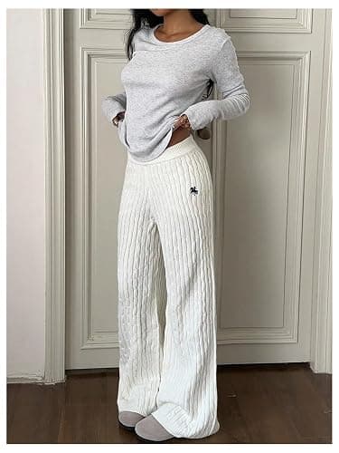 Verdusa Women's Old Money Clothes Embroidery Cable Knit Sweater Pants Streetwear Wide Leg Trousers thumbnail 3