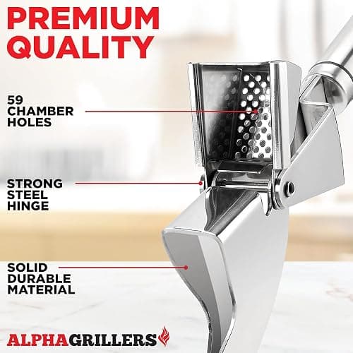 Alpha Grillers Garlic Press Stainless Steel - Easy to Clean, Rust-Proof, Dishwasher Safe - Stainless Steel Garlic Press, Mincer, Crusher with Silicone Peeler & Cleaning Brush thumbnail 8