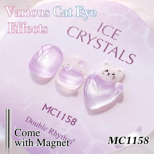 Double Rhythm 0.5 Oz Cat Eye Gel Polish with Magnet Same Color Same Bottle Holographic Glitter Shimmer Translucent Color Salon 15 ML Magnetic Nail Art (Purple-MC1158) thumbnail 3