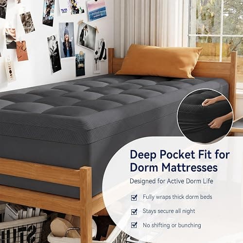 ELEMUSE Twin XL Dorm Dual Layer 3 Inch Memory Foam Mattress Topper for College, Dorm Room Essentials, 2 Inch Cooling Gel Foam and 1 Inch Soft Pillow Top Bed Pad,Back to School,Grey thumbnail 5