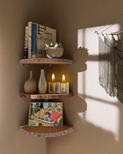 ShineZoom Corner Floating Shelves（3Pcs Wood Corner Shelf Rustic Corner Shelves Wall Corner Shelf for Decor/Storage/Kitchen/Bedroom/Office/Living Room thumbnail 2