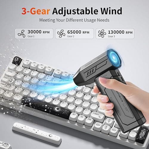Compressed Air Duster,130000RPM Super Power Cordless Air Duster,Rechargeable Brushless Blower,3 Gear Adjustable Blower with LED Light,Dust Remover for Computer/House/Outdoor/Car thumbnail 4