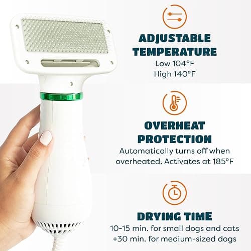 2-in-1 Dog Dryer with Slicker Brush for Small Dogs and Cats, Pet Hair Dryer, Dog Blow Dryer for Grooming with 300 Watts, 75-85 dB, Adjustable Temperature, Overheat Protection thumbnail 3
