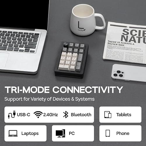EPOMAKER EK21 VIA Gasket Number Pad with 1000mAh Battery, BT 5.0/2.4GHz/Wired Hot-Swap Numpad with Aluminum Alloy knob, Programmable for Win/Mac/Gaming (Black Silver, Wisteria V2 Switch) thumbnail 4