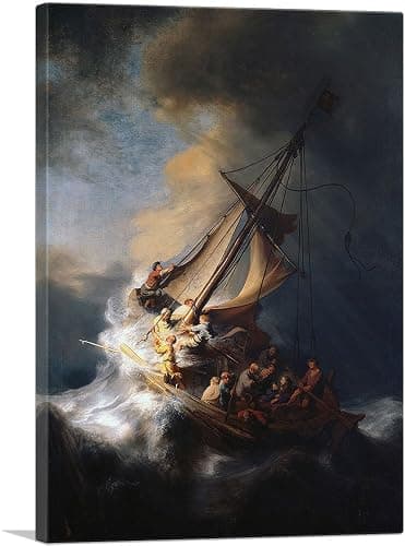 ARTCANVAS Christ In The Storm on the Sea of Galilee 1633 Canvas Art Print Stretched Framed Painting Picture Poster Giclee Wall Decor by Rembrandt van Rijn - 40" x 26" (0.75" Deep) - Image 1