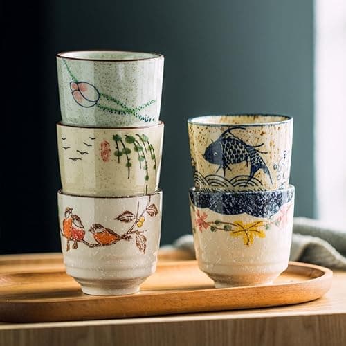Nagpew 6 Pieces Japanese Tea Cups, 6 Oz Ceramic Coffee Cup | No Handle Teacup Matcha Mug with Good Heat Retention for Latte, Juice, Gift, Dishwasher Safe thumbnail 6