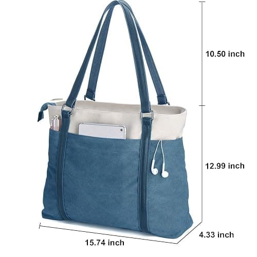 Women Laptop Tote Bag for Work Lightweight Splice Canvas 15.6 Inch Handbag Purse thumbnail 3
