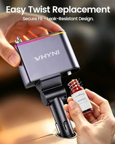 VHYNI Smart Car Air Freshener Diffuser,Auto Car Diffuser with 6 Fragrances | 2-in-1 Car Diffuser with Retractable Charger, Ultrasonic Car Aromatherapy Mist, Auto On/Off, Ambient Light thumbnail 5