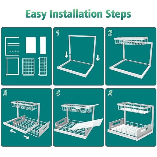 bukfen Under Sink Organizer, Pull Out Cabinet Organizer 2-Tier Slide Out Sliding Shelf Under Cabinet Storage Multi-Use for Under Kitchen Bathroom Sink Organizers and Storage,White,1 Pack thumbnail 9