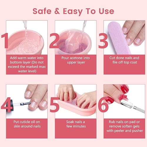 Yokilly Dual Nail Soak off Bowl: Acetone Acrylic Remover Kit - Soak Off Bowls for Gel Nail Polish Dip Powder Cuticle Remover - Nail Soaking Manicure Bowl with 15ml Rose Cuticle Oil for Salon Home thumbnail 6