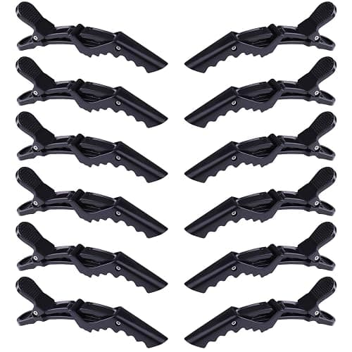 GLAMFIELDS 12 pcs Black Alligator Hair Clips for Women Styling Sectioning Salon, Professional Durable Non-slip Plastic Grip Clip for Hair Cutting Wide Teeth & Double-Hinged Design - Image 1