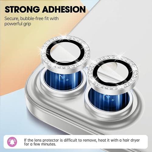 Xfilm for iPhone 16/16 Plus Camera Lens Protector Bling Individual Metal Diamond Ring 9H Hardness Scratchproof Protector, Stylish Phone Accessories, Case Friendly (Silver Diamond) thumbnail 5