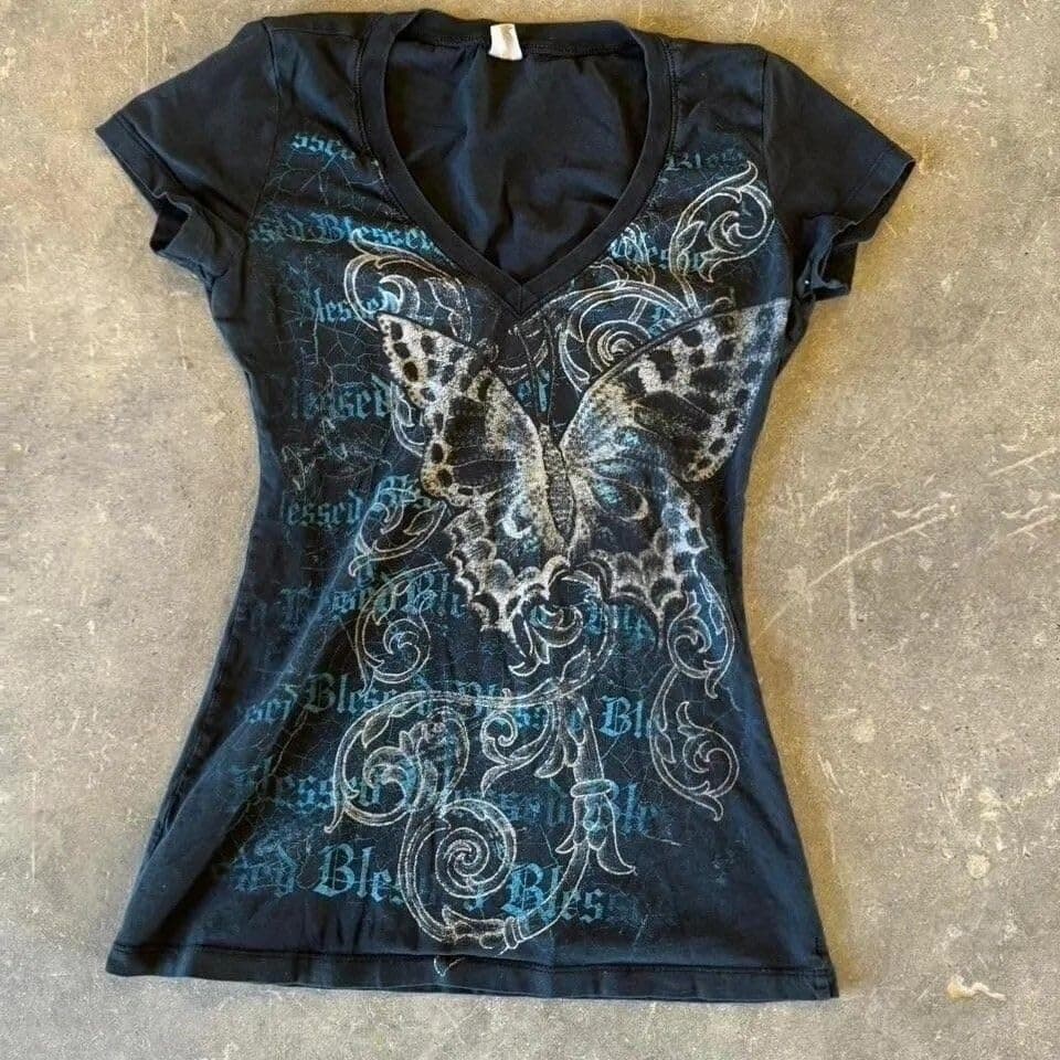Women Y2k Emo Grunge Shirts 21st Century, Vintage Graphic Baby Tees Short Sleeve Punk Gothic T Shirt Tops Teens Alterwear Going Out Shirt Streetwear Summer thumbnail 3