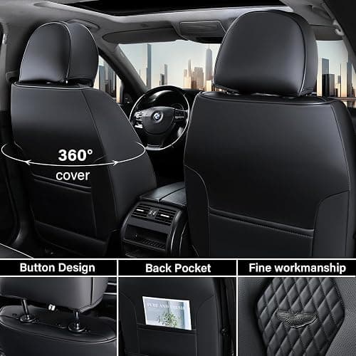 Coverado Seat Covers, Car Seat Covers Full Set, Black Car Seat Cover, Car Seat Covers Front Seats Back Seat Cover, Waterproof Car Seat Cushion, Leather Seat Covers Seat Protector Fit for Most Cars thumbnail 5
