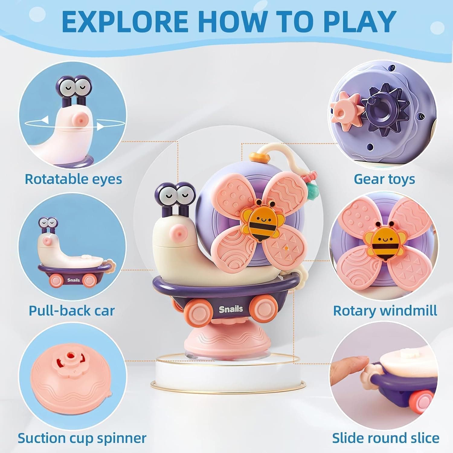 Montessori Sensory Toys，Infant Toys can be Assembled and Disassembled，High Chair Toy can be Broken Down into Baby car Toy/Spinning Top (Purple) thumbnail 4