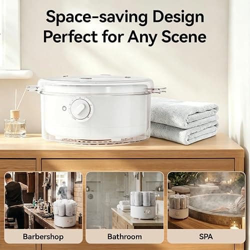 VERYTOP Mini Hot Towel Warmer - 1 min Steam & 60℃ in 20mins, Towel Steamer for Facials/Barber/Massage, Portable 2.4lbs Small Heater for Home Spa/Bathroom/Light Salon Use (White-X-Small) thumbnail 5