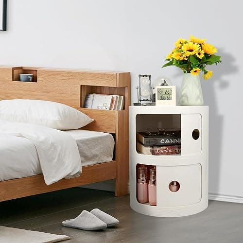 FZANVAN 2-Tier Round Bedside Table, Narrow Storage Cabinet, Small Stylish Storage Cabinet, no Installation Required, Suitable for Living Room and Bedroom, Small Space thumbnail 6