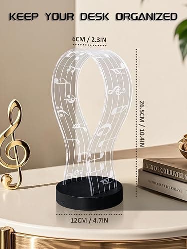 CoolGift Mart Light Up Headphone Stand with 16 Color Lights, Music Notes Pattern Acrylic Headset Stand with 1 USB and 1 Type-C Charging Ports, Gifts for Gamers Men and Music Lovers thumbnail 2