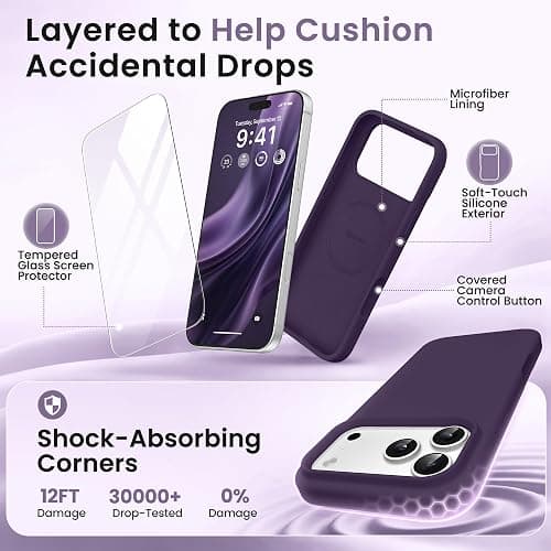 GONEZ for iPhone 18 Pro Case/iPhone 17 Pro Case, Deep Purple | Fit for MagSafe, Screen Protector, Full Camera Protection, Premium Silicone Cover Shockproof Drop Protection Slim Phone Case thumbnail 4