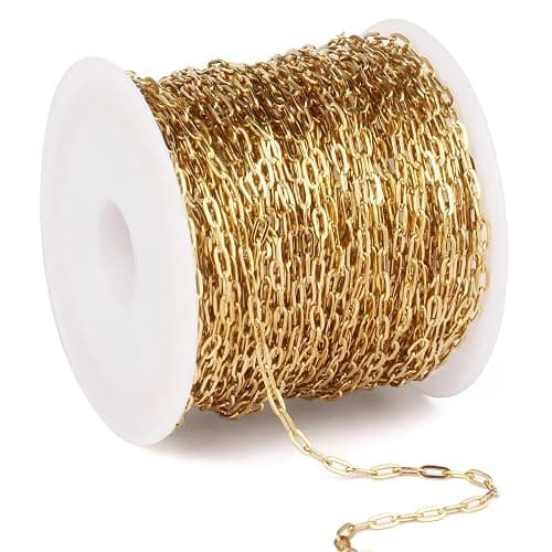 33FT Gold Paperclip Chain Jewelry 2MM 18K Gold PVD Plated Stainless Steel Paperclip Link Chain Roll Bulk for Jewelry Making - Image 1