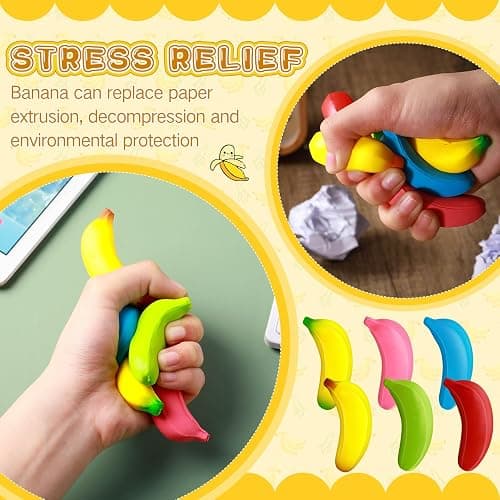Civaner 30 Pcs Banana Stress Toys Banana Stretchy Toys Stress Relief Balls Back to School Classroom Student Gifts Tiny Party PU Squeeze Balls for Valentine Easter Stocking Stuffers(Multicolor) thumbnail 5