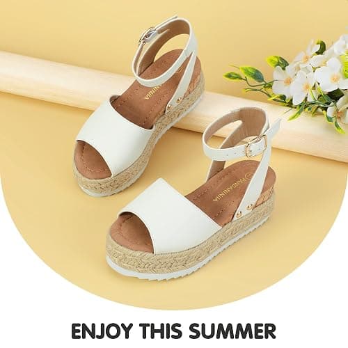 PANDANINJIA Girls Sandals Wedge Platform Espadrille Open Toe Summer Little Big Kid Flower Girl Heels Dress Shoes thumbnail 6