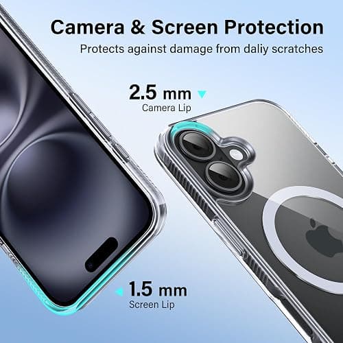 Supdeal Magnetic Case for iPhone 16, Compatible with MagSafe Transparent Not-Yellowing Cover Non-Slip Grip Military-Grade Shockproof Magnetic Clear Phone Case, 6.1", Transparent thumbnail 3
