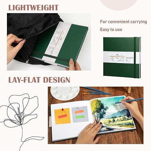 Moinchore Back to School Gifts Square Sketchbook 8 x 8 Inch Hardcover Art Sketch Book Drawing Papers 120 Pages, Mixed Media Journal Notebook with Elastic Closure Sketchbook for Drawing(Green) thumbnail 5