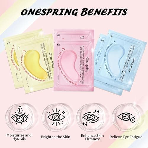 Onespring Eye Masks (8 Pairs) - 24K Gold, Caffeine and Retinol Under Eye Patches, Gel Pads for Wrinkles, Puffiness & Dark Circles, Bachelorette Party Favors, Self Care, Birthday Gifts for Women thumbnail 4