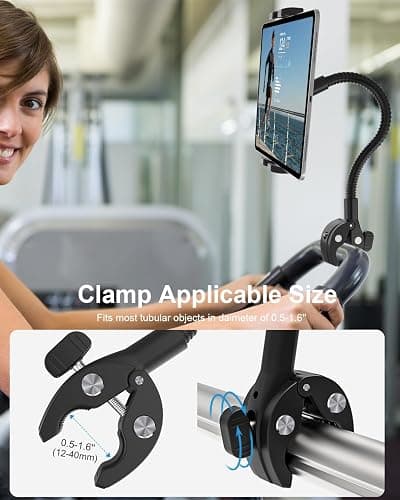 Gooseneck Tablet Holder for Wheelchair/Stroller/Golf Cart/Boat/Mic stand/Indoor Cycling Bike/Gym Bicycle Handlebar Clamp, Compatible with 4.7-13" iPad Pro/Air/Mini, iPhone, Galaxy, Fire HD, E-book thumbnail 5
