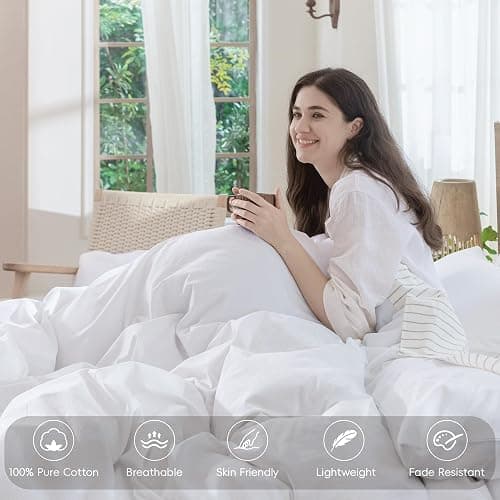 MooMee Twin Sized Duvet Cover Set 100% Washed Cotton Linen Like Twin | Relaxed Linen-like Texture. Soft, Breathable & Long-lasting Comfort. Lightweight. Hidden Zipper with 8 Interior Corner Ties thumbnail 4