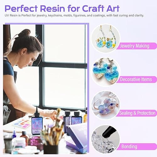 HeyClear 300g UV Resin kit with Casting Tools -Super Clear, Hard, Low Odor, Premixed UV Epoxy Fast Curing for Beginners Jewelry Making, DIY Crafts, Coating and Resina Art thumbnail 5