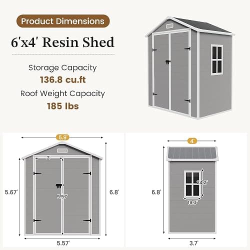 UDPATIO Outdoor Resin Storage Shed 6x4 FT, Plastic Shed for Garden, Grey | Weather UV Resistant, Heavy Floor, Lockable Design, Quick Assembly, Space-saving Vertical Build, Multi-Scene Backyard Use thumbnail 2