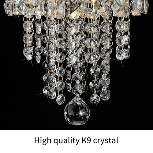 TISLYCO Mini Gold Crystal Chandelier, 3 Light Modern Flush Mount Ceiling Light Fixture, Raindrop Ceiling lamp Beaded Crystal Pendant Lighting for Hallway, Bedroom, Living Room, Dining Room thumbnail 9