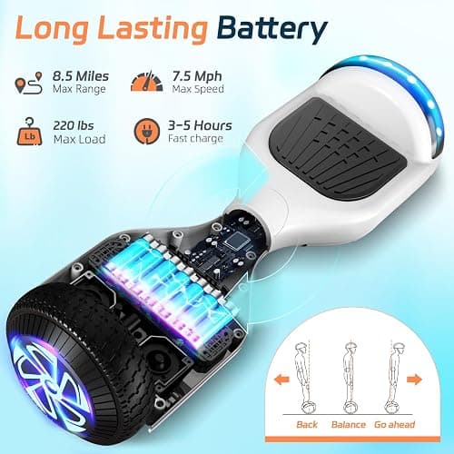Scooter with Bluetooth Corlorful LED Lights, 6.5" Wheels, Dual 300W Motor Scooter for Kids Girls Boys Adults, All Ages thumbnail 5