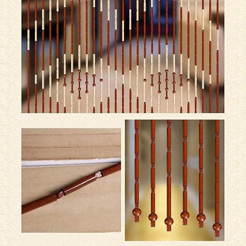 TFCFL Bamboo & Wooden Bead Curtain, 27 Lines Doorway Screen with Jagged Pattern W35.4 X H68.9 for Porch Bedroom Living Room (Coffee White) - Model 2 thumbnail 6