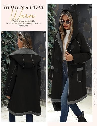 UMIPUBO Women's Faux Suede Coat Sherpa Fleece Lined Oversize Duffle Coat Winter Mid-Length Hooded Toggle Jacket with Pockets thumbnail 2