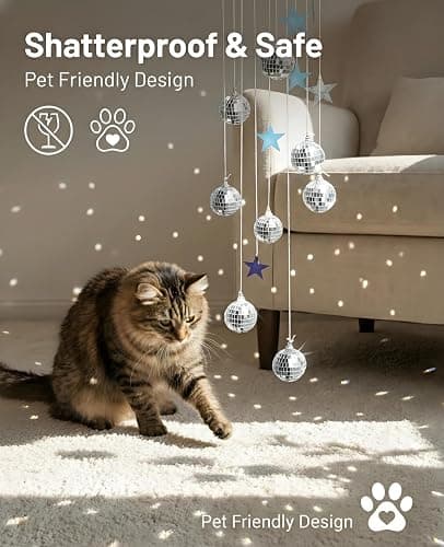 AceList Hanging Disco Ball Decor Suncatcher - 35" Boho Silver Wall Decor for Bedroom Aesthetic, 70s Retro Groovy Room Decoration, Shatterproof Sparkle Rainbow Maker with Stars, Unique Gifts thumbnail 3